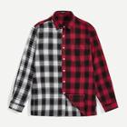 Romwe Guys Pocket Patched Colorblock Plaid Shirt
