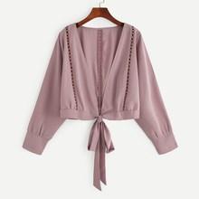 Romwe Crochet Knot Hem Blouse