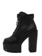 Romwe Black Round Toe Lace-up Chunky Ankle Boots