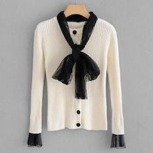 Romwe Contrast Mesh Ribbed Jumper With Scarf