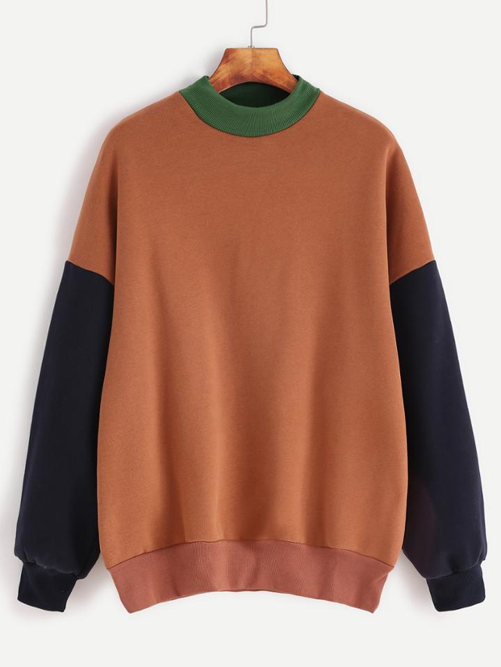 Romwe Contrast Crew Neck Dropped Shoulder Seam Sweatshirt
