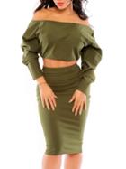Romwe Off The Shoulder Crop Top With Pencil Skirt