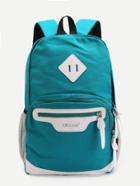 Romwe Blue Canvas Front Zipper Double Strap Casual Backpack