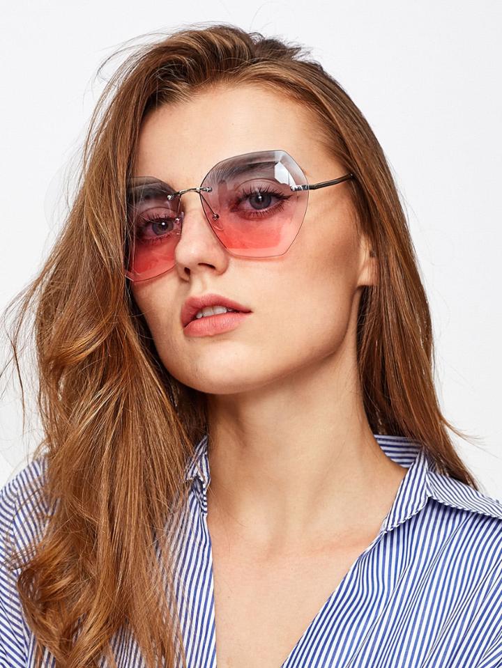 Romwe Ombre Lens Polygon Sunglasses