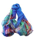 Romwe Blue Printed Knitted Voile Scarf