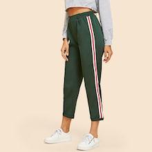 Romwe Striped Panel Elastic Waist Pants