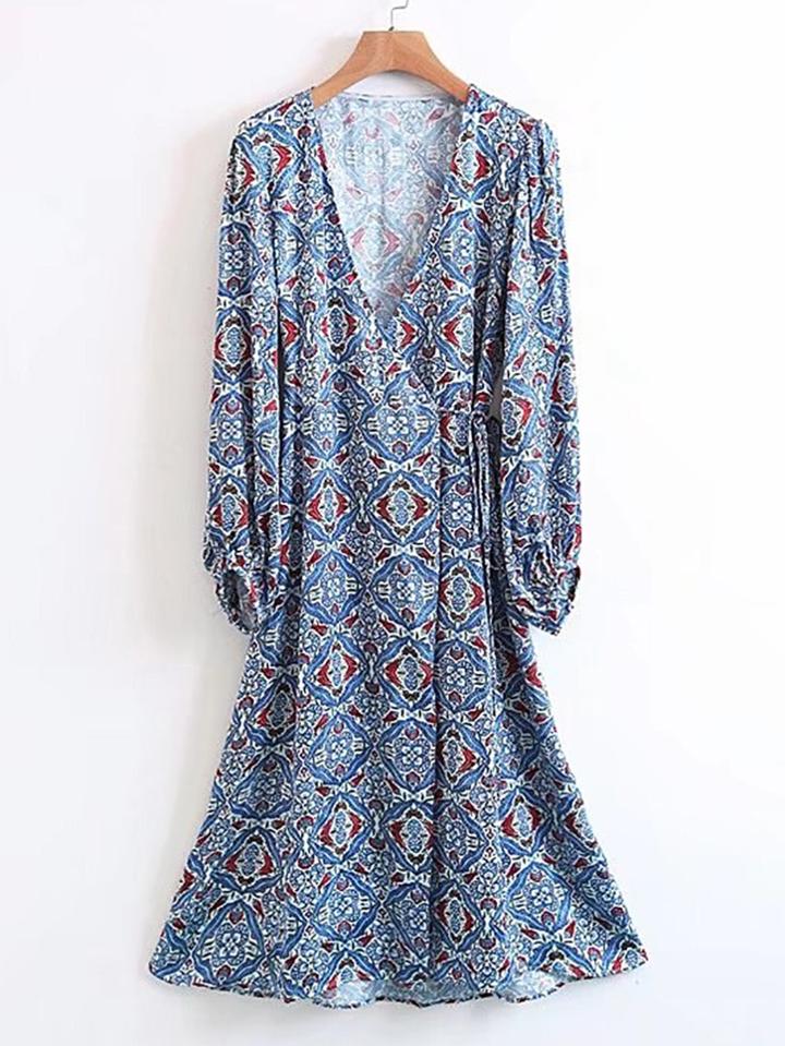 Romwe Surplice Front Tie Detail Wrap Dress
