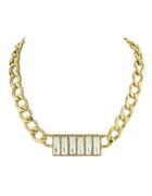 Romwe Latest Design Gold Plated Wide White Rhinestone Pendant Necklace Chain