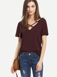 Romwe Criss Cross Front Casual T-shirt