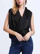 Romwe Sleeveless Wrap Black Shirt