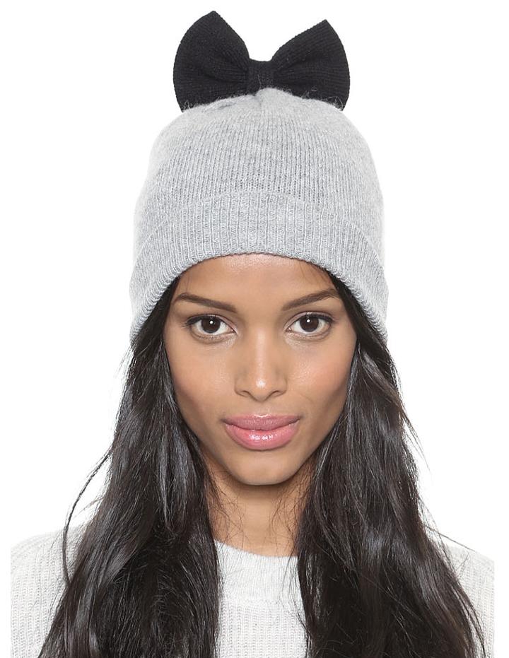 Romwe Bow Embellished Knit Grey Hat