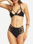 Romwe Halter Cutout Macrame Bikini Set
