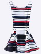 Romwe Multicolor Scoop Neck Striped Skater Dress