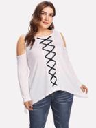 Romwe Crisscross Front Open Shoulder Hanky Hem Tee
