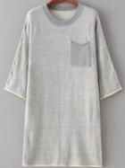 Romwe Round Neck Pocket Pale Grey Sweater Dress