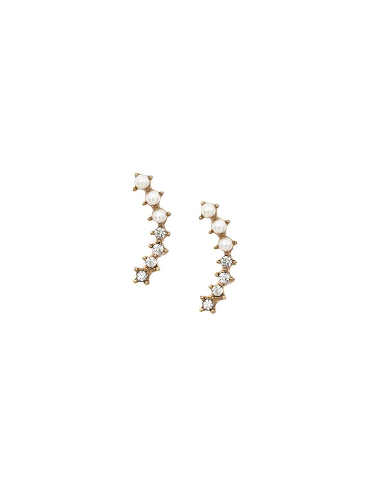 Romwe Golden Pearl Rhinestone Earrings