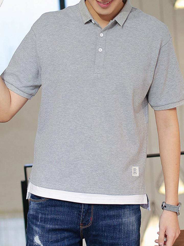 Romwe Men Letter Print Contrast Hem Polo Shirt