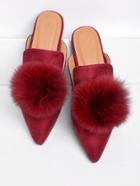 Romwe Pom Pom Decorated Pointed Toe Slippers