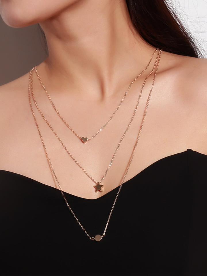 Romwe Heart Pendant Multi Layer Necklace