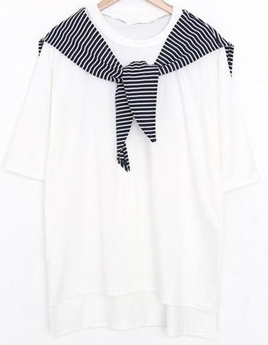 Romwe Striped Shawl Embellished T-shirt