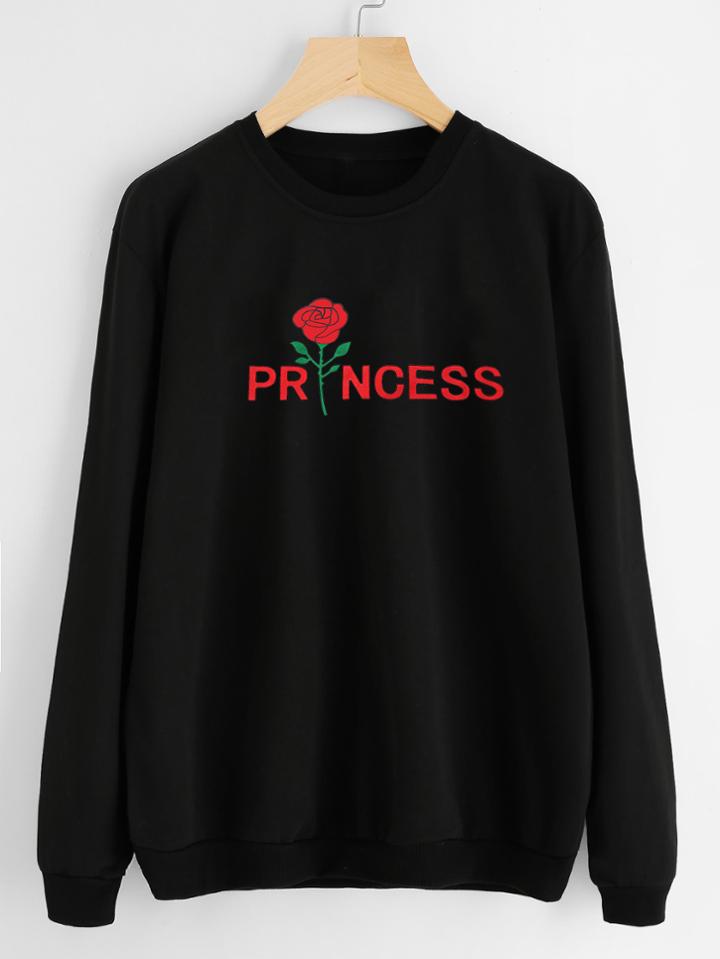 Romwe Rose Letter Print Sweatshirt