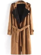 Romwe Lapel Epaulet Tie-waist Khaki Trench Coat