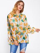 Romwe Tape Side Jungle Print Sheer Hooded Top