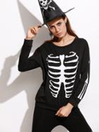 Romwe Black Skull Print Long Sleeve Sweatshirt