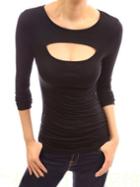 Romwe Long Sleeve Hollow Slim Black T-shirt