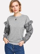 Romwe Contrast Glen Plaid Sleeve Marled Pullover