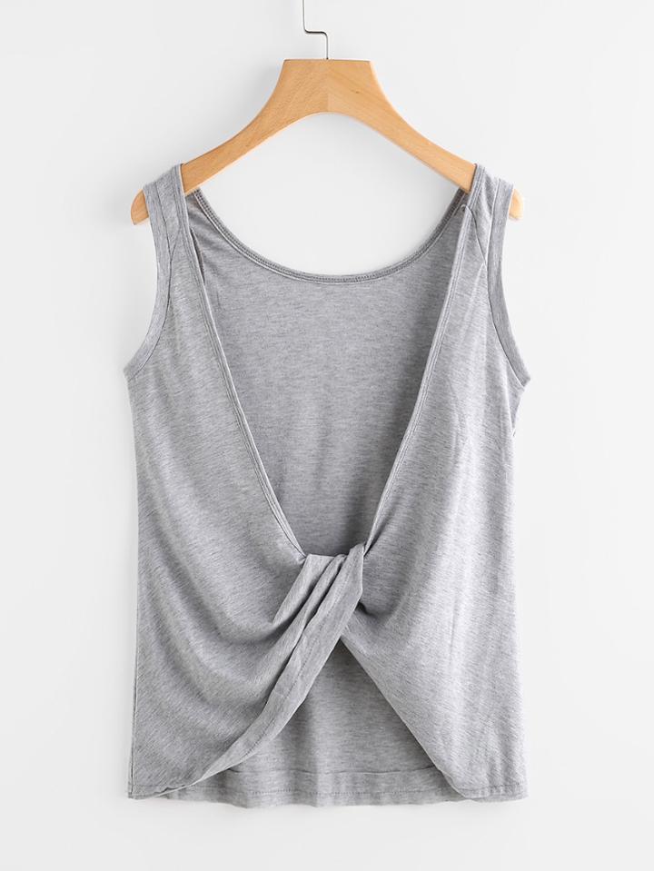 Romwe Twist Knot Back Marled Tank Top