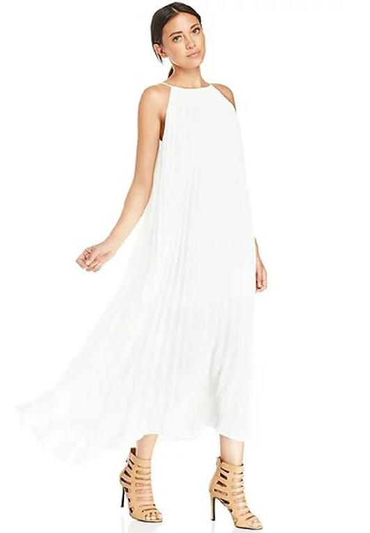 Romwe Off-shoulder Pleated Maxi White Dress