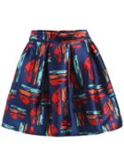 Romwe Multicolor Print Zipper A-line Skirt