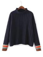 Romwe Drop Shoulder Seam Ribbed Trim Sweater