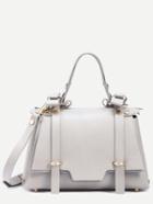 Romwe Grey Dual Buckled Strap Front Studded Satchel Bag