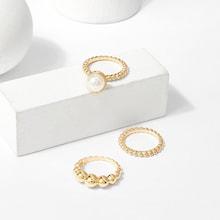 Romwe Faux Pearl Detail Ring Set 3pcs