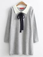 Romwe Contrast Collar Tied Longline Sweater