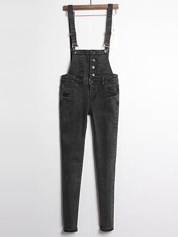 Romwe Strap With Buttons Denim Jumpsuit