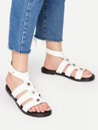 Romwe White Strappy Buckle Flat Sandals