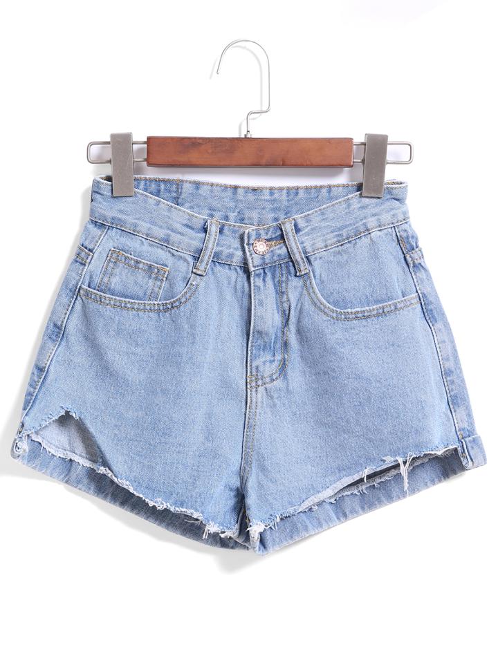 Romwe Cut Out Denim Blue Shorts
