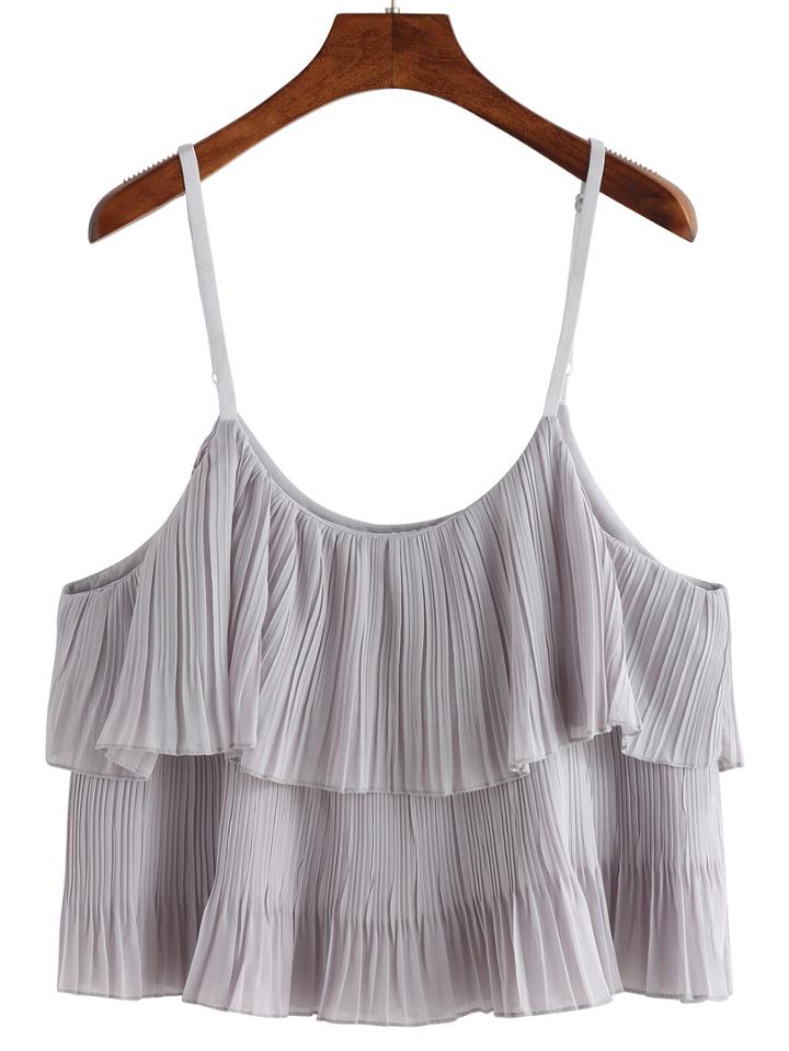Romwe Layered Pleated Chiffon Cami Top