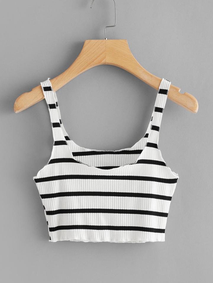 Romwe Scoop Neck Striped Ribbed Top