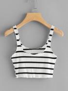 Romwe Scoop Neck Striped Ribbed Top