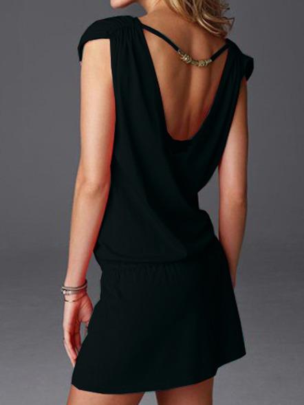 Romwe Deep V Neck Black Dress