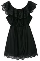 Romwe Off-shoulder Lace Black Dress