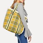 Romwe Plaid Detail Tote Bag