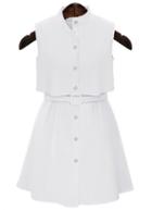 Romwe Stand Collar With Buttons White Dress