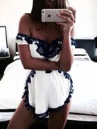 Romwe White Crochet Trim Off The Shoulder Romper
