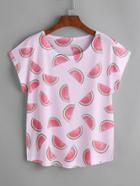 Romwe Pink Watermelon Print T-shirt