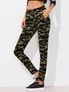 Romwe Camo Print Elastic Waist Zip Detail Leggings